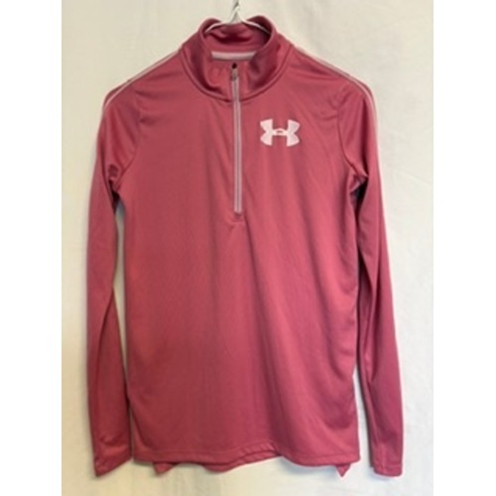 Under Armour Girls Pink HeatGear Quarter Zip Long Sleeve Pullover Shirt Large